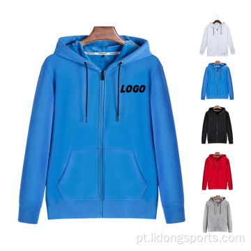 Hoodie de zíper liso por atacado zíper unissex zip up capuz